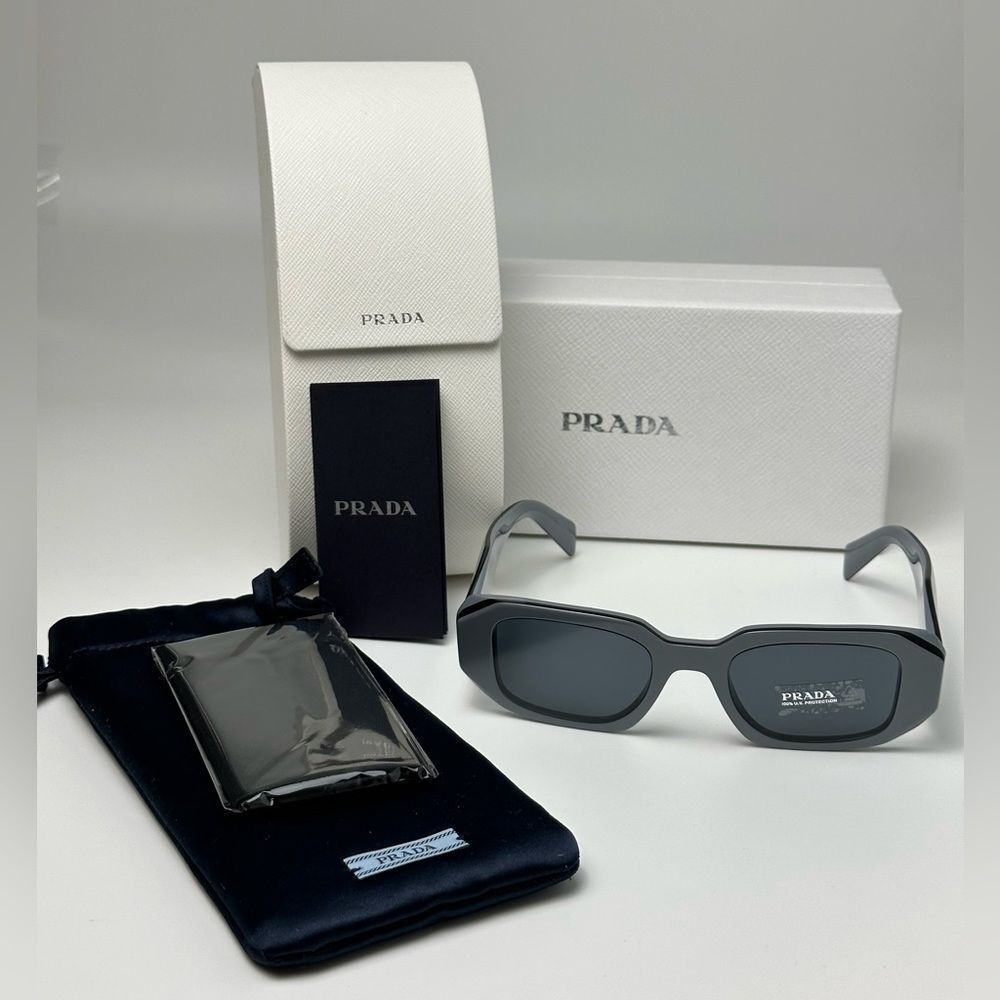 Prada Matte Gray Geometric Sunglasses with Black Lenses - Picture 10 of 14